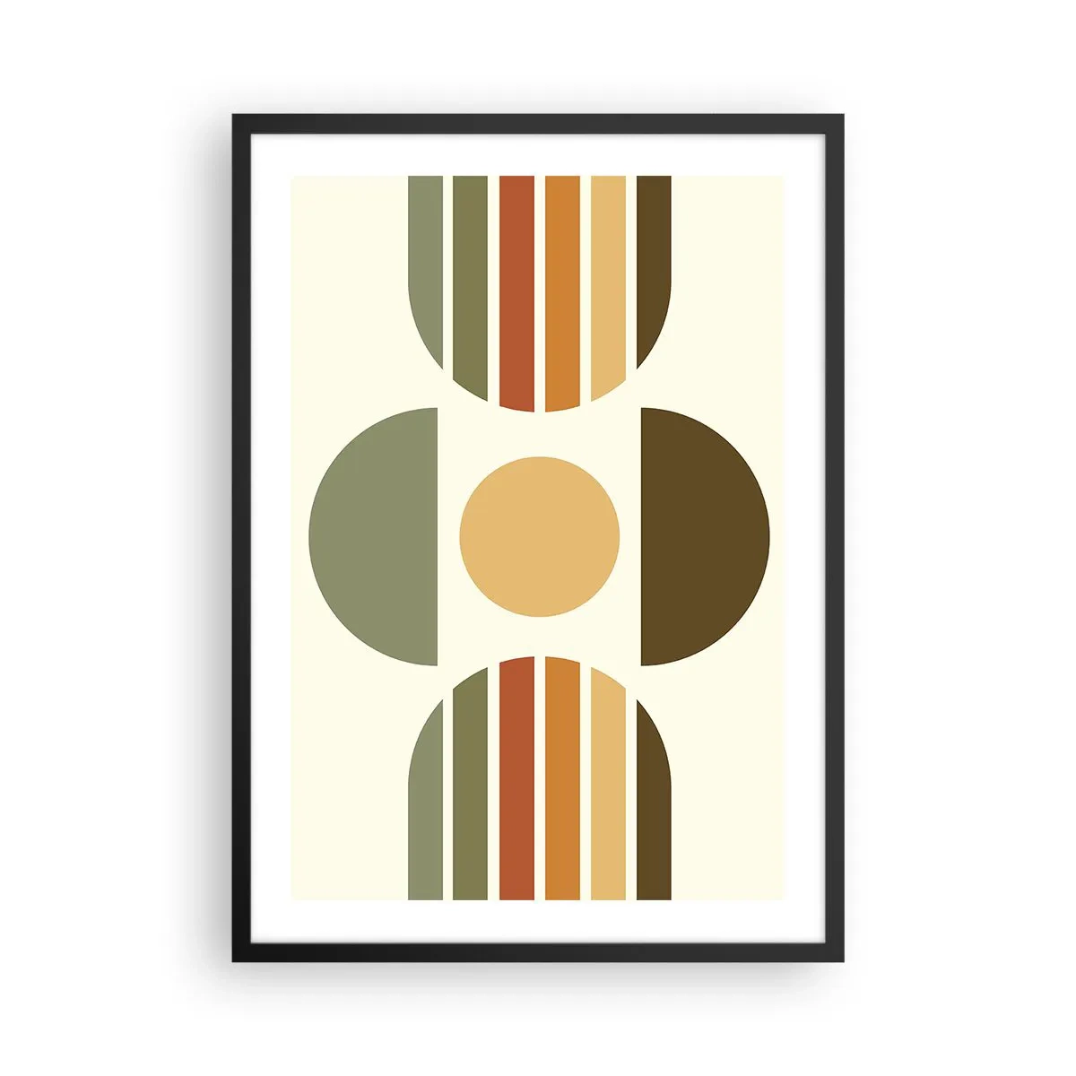 Affiche dans un cadre noir - Poster - Motif géométrique abstrait dans des tons terre avec des cercles et des demi-cercles - 50x70cm - Dans les coulaurs de la terre - Décoration murale moderne pour le salon et la chambre ARTTOR