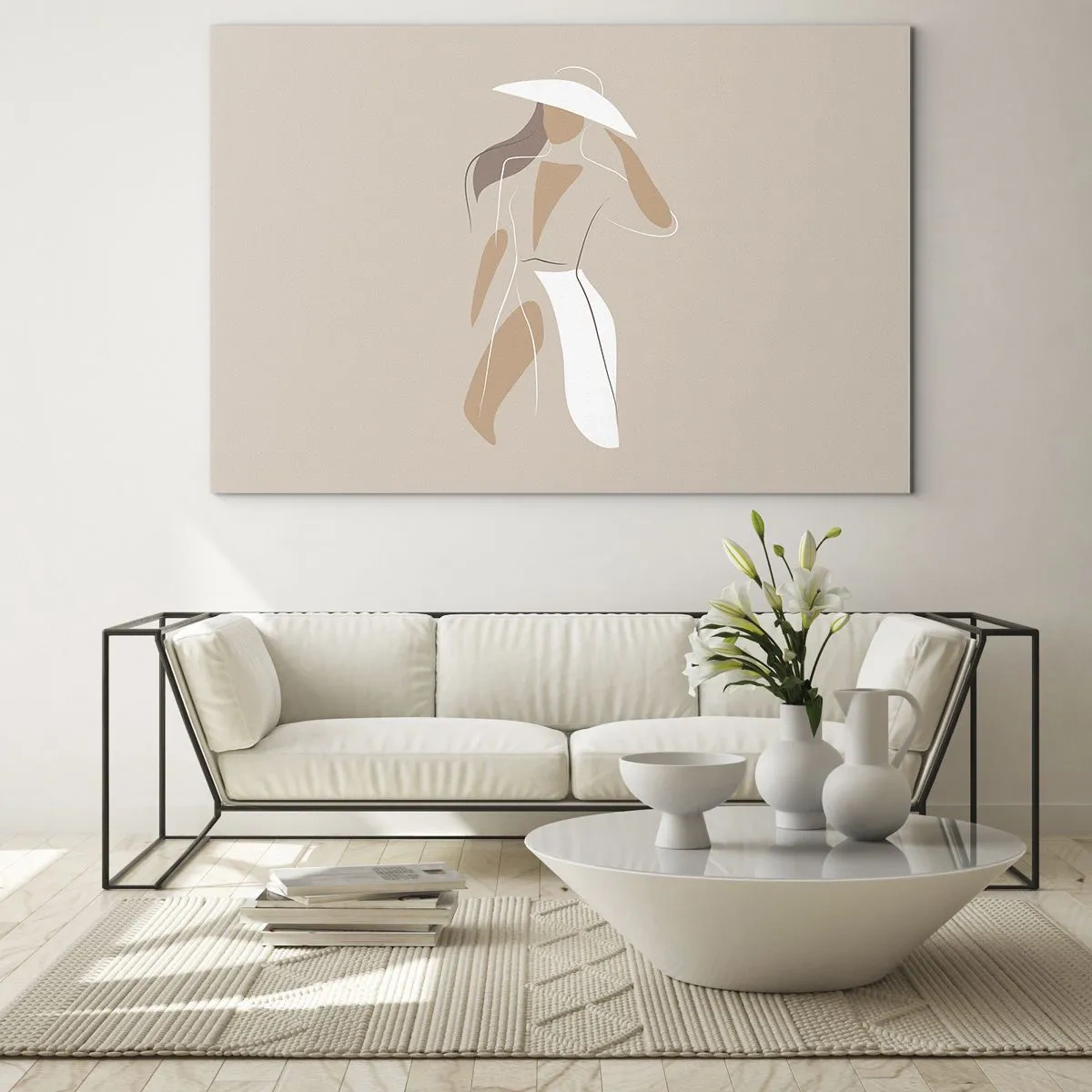 Impression sur verre - Image sur verre - Figure stylisée d'une femme au chapeau blanc - 70x50cm - Lea mode est un jeu - Décoration murale moderne pour le salon et la chambre ARTTOR