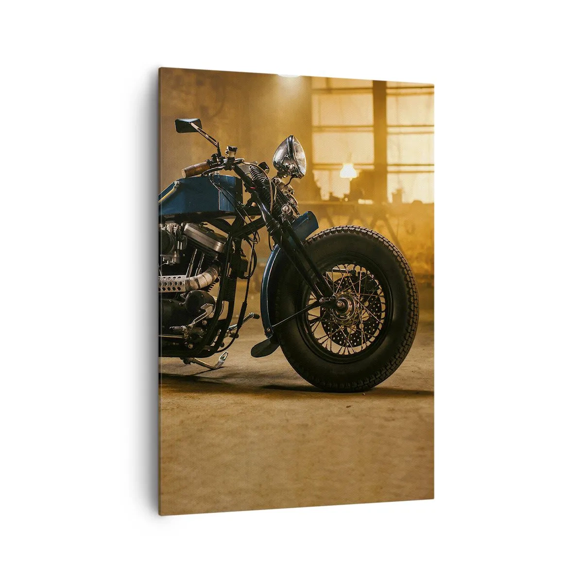 Impression sur toile - Image sur toile - Une moto élégante dans un intérieur industriel avec un éclairage chaleureux - 70x100cm - Je peux tout - Décoration murale moderne pour le salon et la chambre ARTTOR