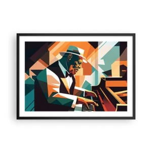 Affiche dans un cadre noir - Poster - Musicien abstrait jouant du piano dans des couleurs chaudes. - 70x50cm - C’est tout le jazz - Décoration murale moderne pour le salon et la chambre ARTTOR