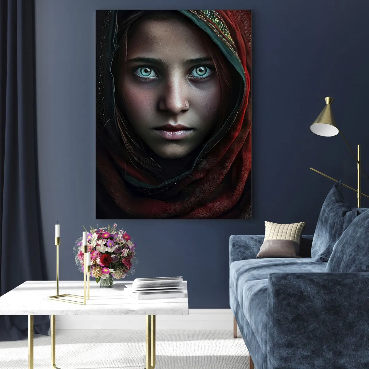 Impression sur verre - Image sur verre - Portrait d'une femme portant un foulard rouge sur fond sombre - 50x70cm - Princesse orientale - Décoration murale moderne pour le salon et la chambre ARTTOR