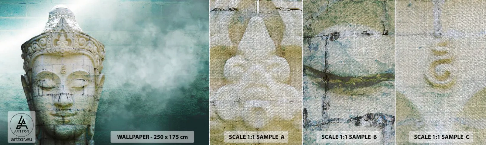 Échantillon de Papier Peint Premium Canvas - A la recherche de la lumière - Bouddha, statue de Bouddha, Asie - 100x30 cm