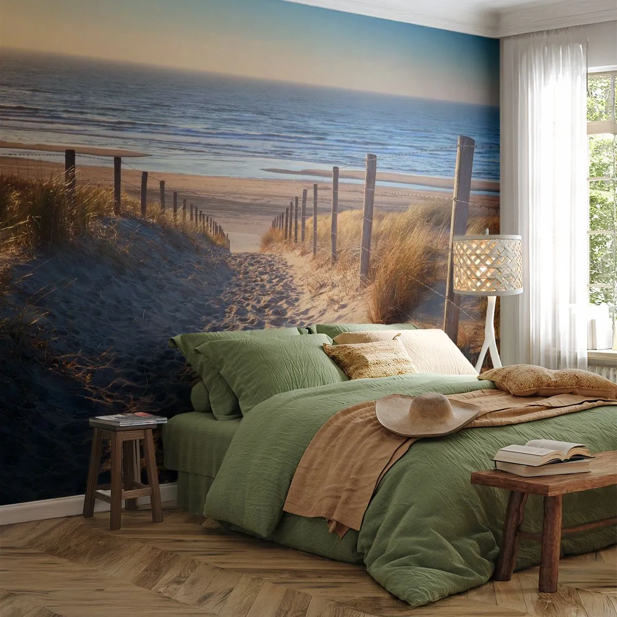 Papier Peint Autocollant Deluxe Sticker - Le bruit de la mer, le chant des oiseaux, une plage sauvage parmi les herbes… - Paysage, Plage, Dunes - 100x70 cm