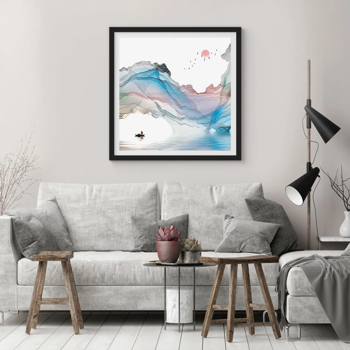 Affiche dans un cadre noir - Poster - Vers les montagnes de cristal - 30x30 cm