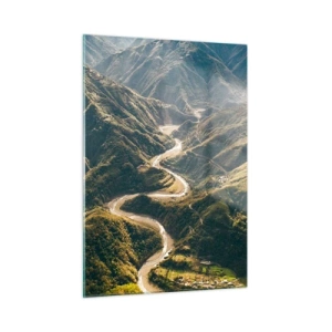 Impression sur verre - Image sur verre - Une route sinueuse serpentant à travers des vallées de montagne verdoyantes - 50x70cm - Directement du coeur des montagnes - Décoration murale moderne pour le salon et la chambre ARTTOR