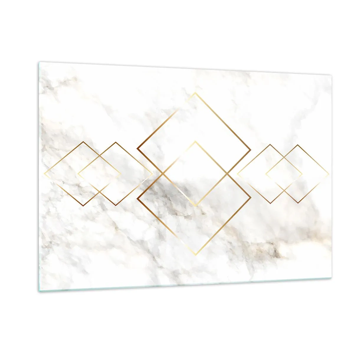 Impression sur verre - Image sur verre - Losanges géométriques dorés sur fond de marbre blanc - 120x80cm - Vue à l'infini - Décoration murale moderne pour le salon et la chambre ARTTOR