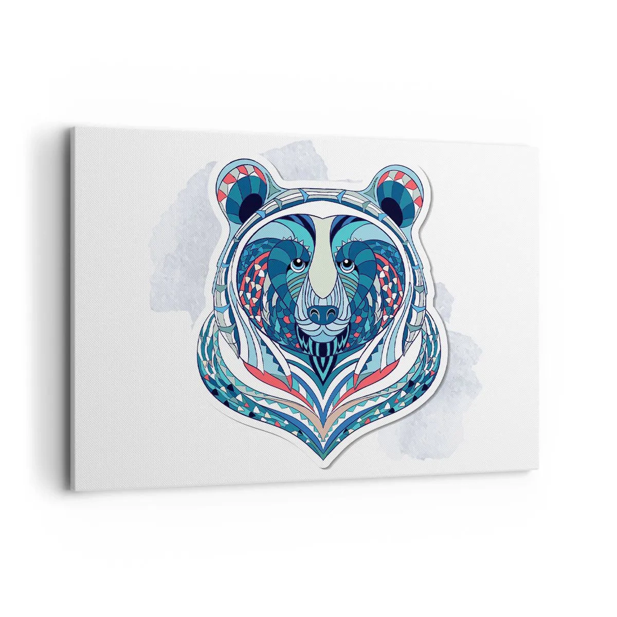 Impression sur toile - Image sur toile - Ours géométrique dans les tons bleu et rouge - 100x70cm - Vive le Groenland ! - Décoration murale moderne pour le salon et la chambre ARTTOR