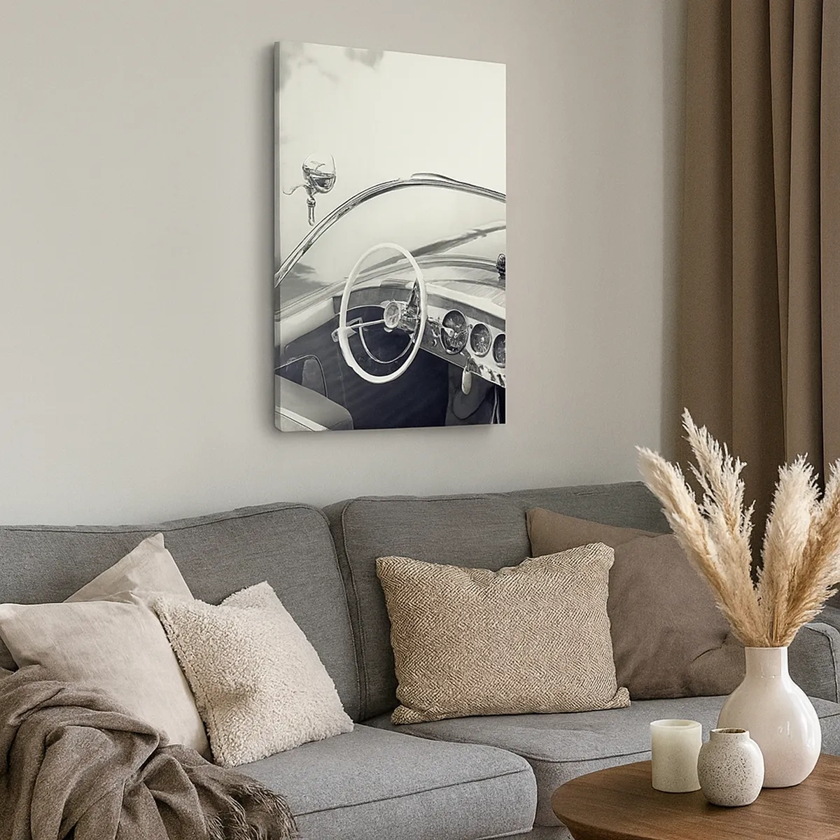 Impression sur toile - Image sur toile - Intérieur de voiture classique de style monochrome - 50x70cm - Temps pour riche - Décoration murale moderne pour le salon et la chambre ARTTOR