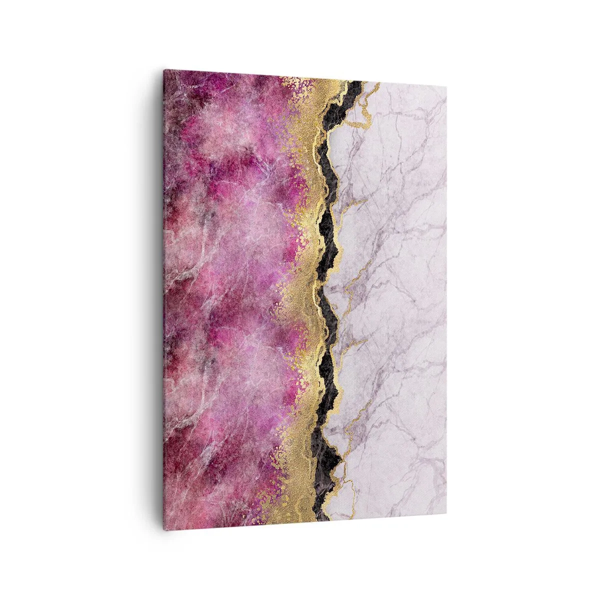 Impression sur toile - Image sur toile - Marbre abstrait dans des tons de rose avec des accents dorés - 70x100cm - À la frontière - Décoration murale moderne pour le salon et la chambre ARTTOR