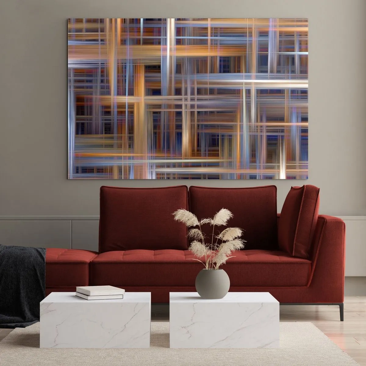 Impression sur verre - Image sur verre - Motif géométrique de lignes et de couleurs dans un style abstrait - 120x80cm - Tissé de lumière - Décoration murale moderne pour le salon et la chambre ARTTOR