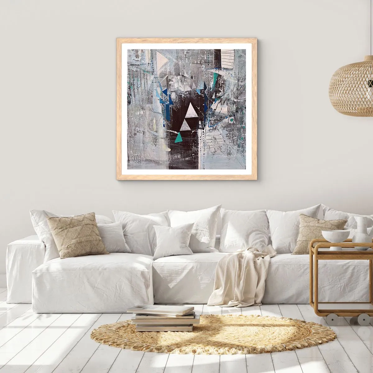 Affiche dans un chêne clair - Poster - Ordre prioritaire des triangles - 40x40 cm