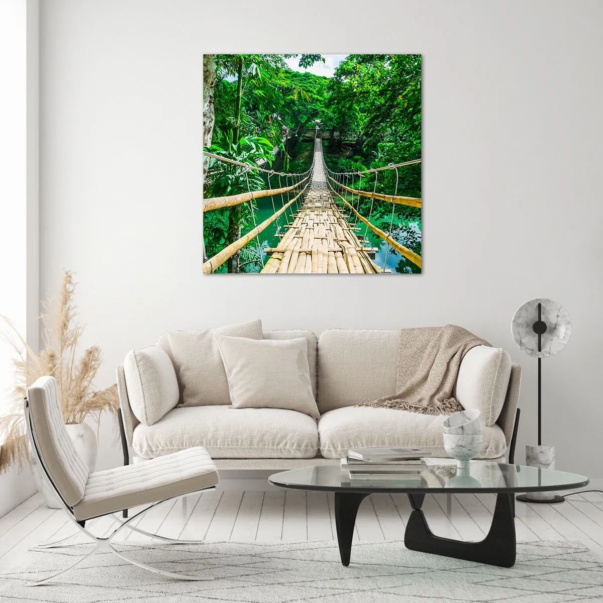 Impression sur verre - Image sur verre - Pont de singe en pleine nature - 50x50 cm