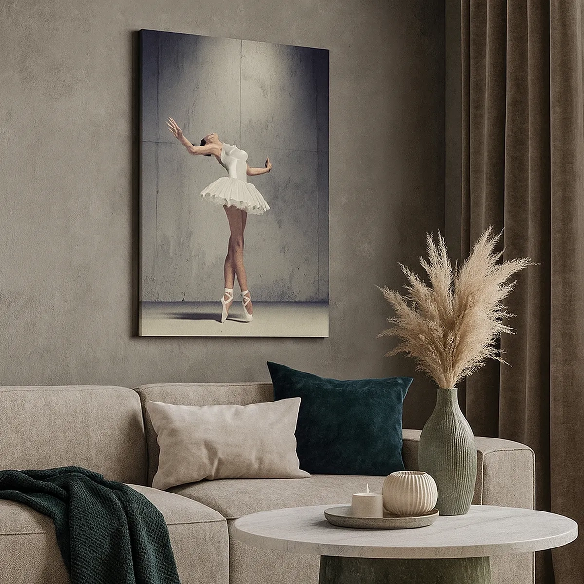Impression sur toile - Image sur toile - Une danseuse de ballet en robe blanche contre un mur brut. - 50x70cm - Léger comme un oiseau - Décoration murale moderne pour le salon et la chambre ARTTOR