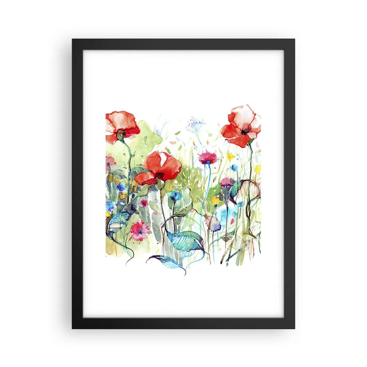 Affiche dans un cadre noir - Poster - Prairie de fleurs en mai - 30x40 cm