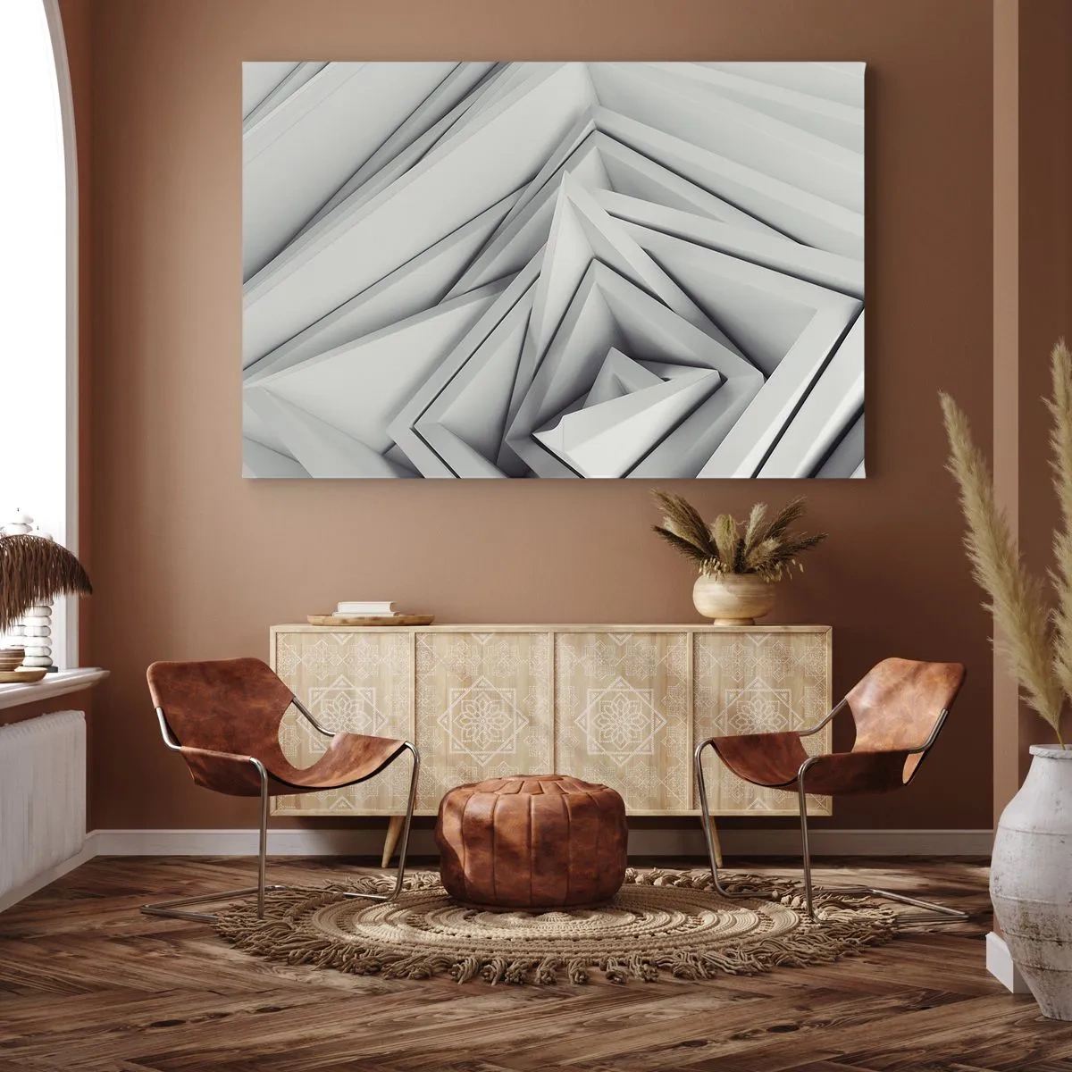 Impression sur toile - Image sur toile - Une composition abstraite de formes géométriques dans des tons de gris. - 120x80cm - Bourgeon d’angles vifs - Décoration murale moderne pour le salon et la chambre ARTTOR
