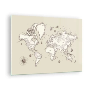 Impression sur verre - Image sur verre - Une carte du monde stylisée dans une version classique - 70x50cm - Voyage autour du monde - Décoration murale moderne pour le salon et la chambre ARTTOR