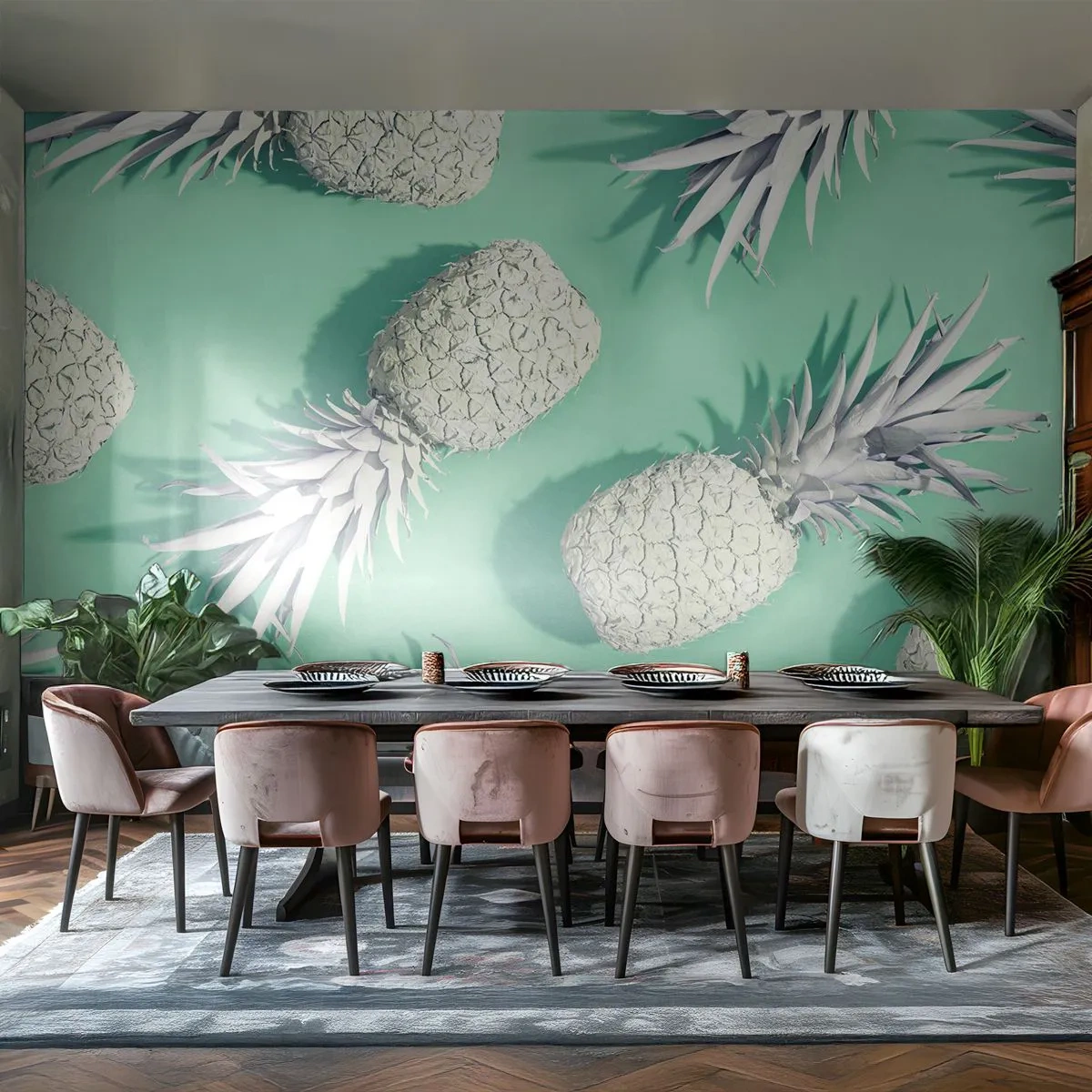 Papier Peint Photo Premium Canvas - Ils se combinent très bien avec la menthe - Abstraction, Ananas, Morceau - 250x175 cm