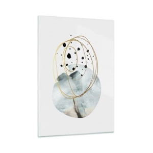 Impression sur verre - Image sur verre - Composition abstraite avec une tache bleue et des lignes dorées - 50x70cm - Emmêlement de l'espace - Décoration murale moderne pour le salon et la chambre ARTTOR