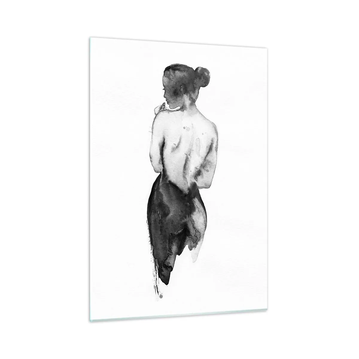 Impression sur verre - Image sur verre - Silhouette noire et blanche d'une femme dans un style aquarelle - 50x70cm - Auprès d'elle, le monde disparaît - Décoration murale moderne pour le salon et la chambre ARTTOR