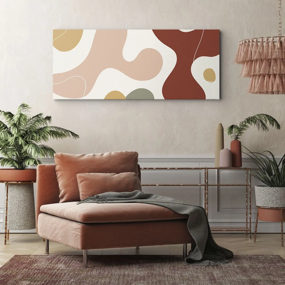 Impression sur toile - Image sur toile - Une composition abstraite aux tons pastel avec des formes dynamiques. - 160x50cm - Entrelac - Décoration murale moderne pour le salon et la chambre ARTTOR