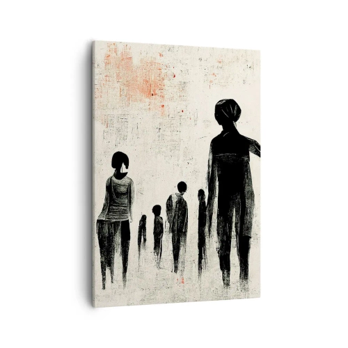 Impression sur toile - Image sur toile - Figures dans une composition monochrome sur fond clair - 50x70cm - Contre la solitude - Décoration murale moderne pour le salon et la chambre ARTTOR