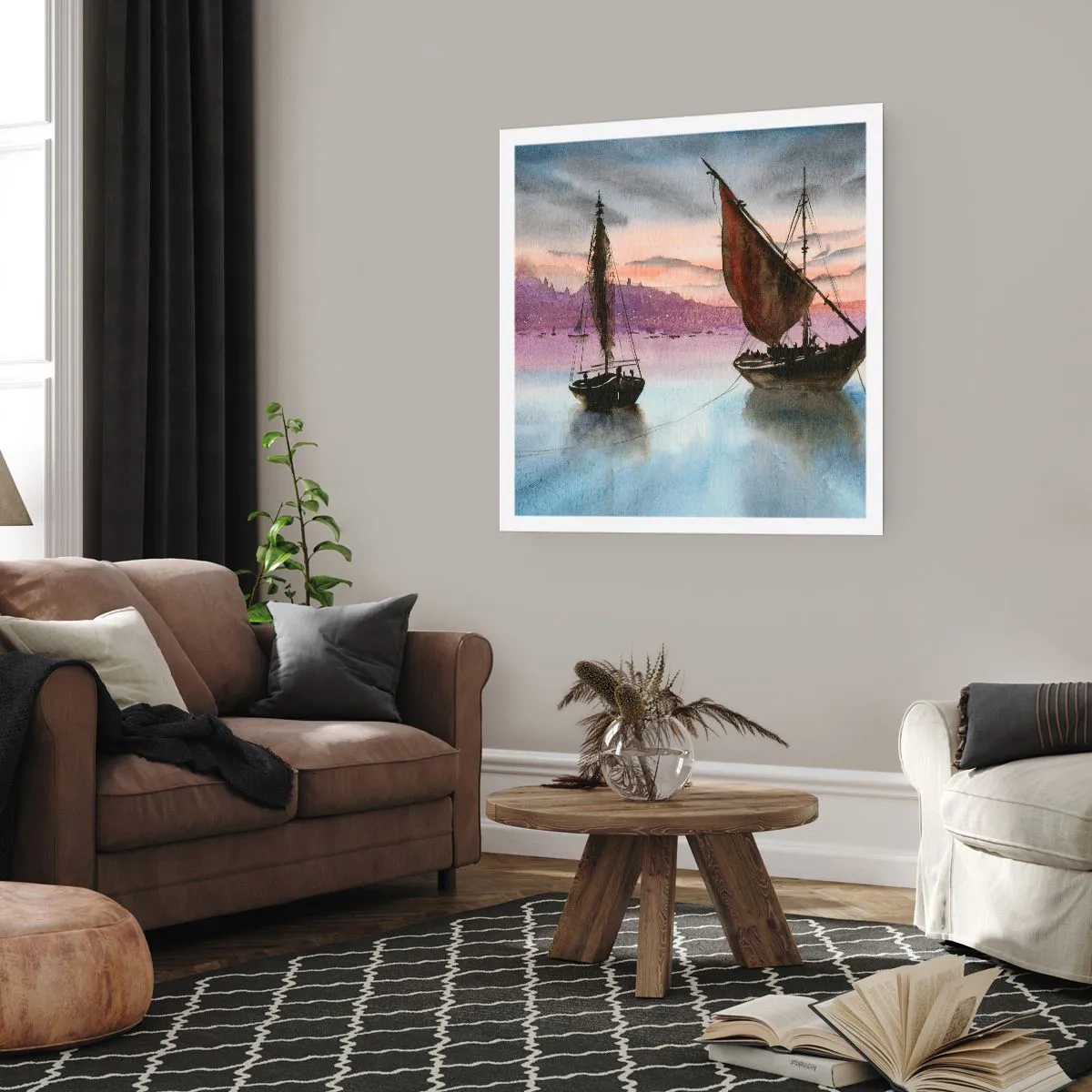 Affiche - Poster - Soirée au port - 60x60 cm