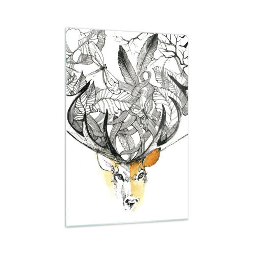 Impression sur verre - Image sur verre - Motif subtil de cerf avec bois décoratifs - 70x100cm - Corne d'abondance - Décoration murale moderne pour le salon et la chambre ARTTOR