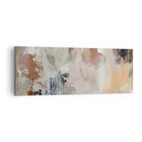 Impression sur toile - Image sur toile - Taches abstraites dans des tons neutres de beige et d'or - 140x50cm - Abstraction brumeuse - Décoration murale moderne pour le salon et la chambre ARTTOR
