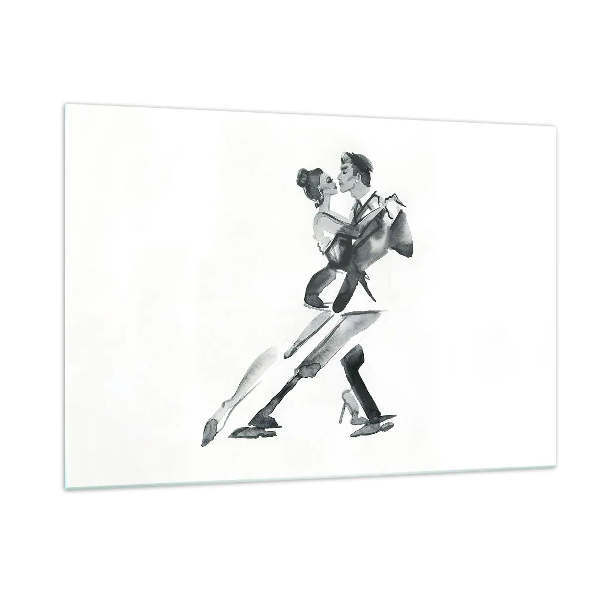 Impression sur verre - Image sur verre - Un couple dansant le tango à l'aquarelle noir et blanc - 120x80cm - En un battement - Décoration murale moderne pour le salon et la chambre ARTTOR