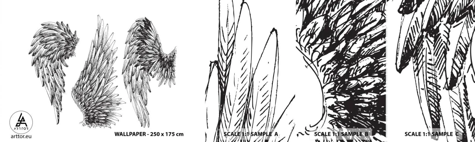 Échantillon De Papier Peint Standard Eco - Et tu peux devenir un ange - Plume d'oiseau, Ailes, Graphique - 100x30 cm