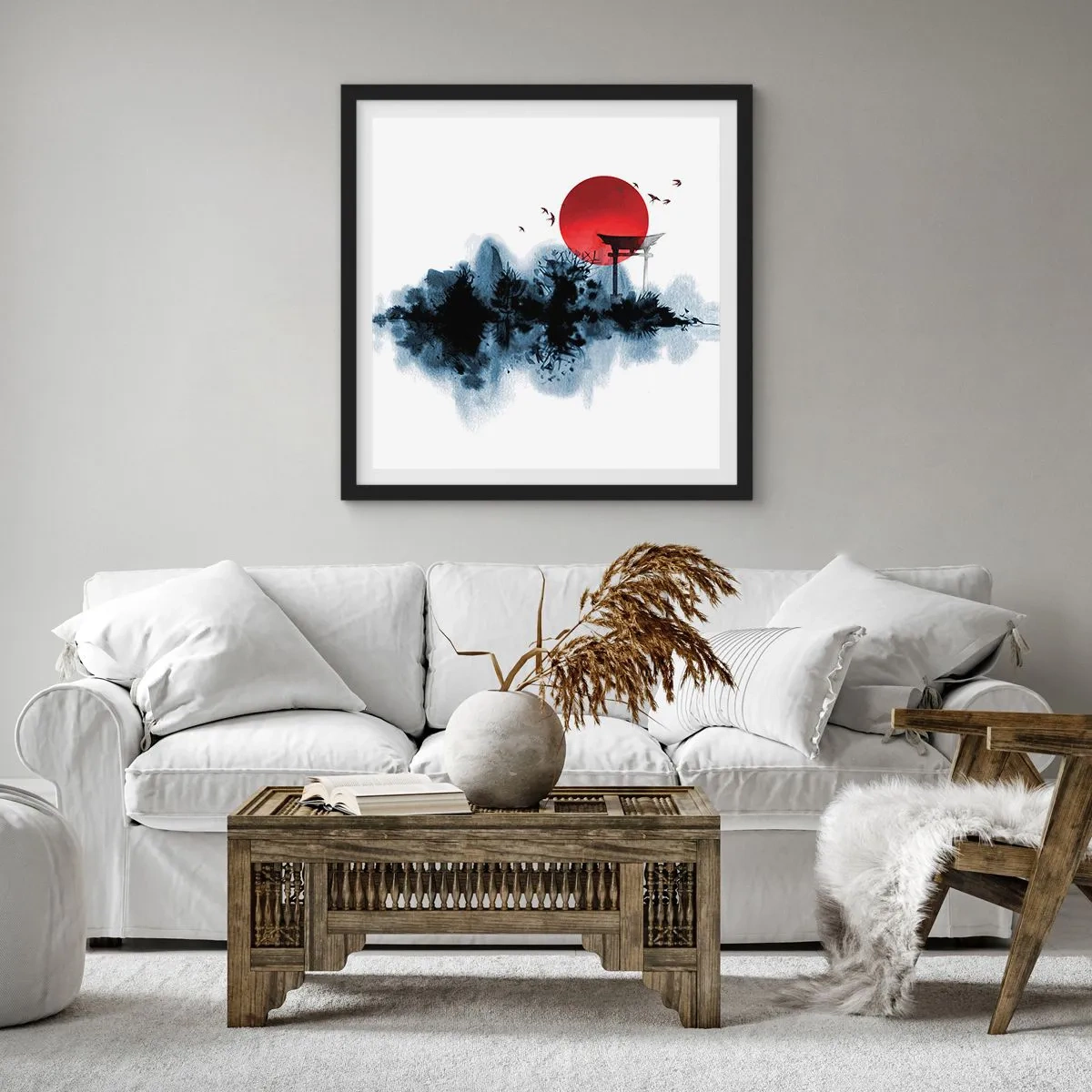 Affiche dans un cadre noir - Poster - Vue japonnaise - 60x60 cm