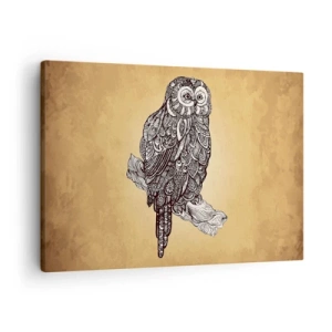 Impression sur toile - Image sur toile - Un hibou de style ornemental sur fond beige - 70x50cm - Ornements complexes de sagesse - Décoration murale moderne pour le salon et la chambre ARTTOR