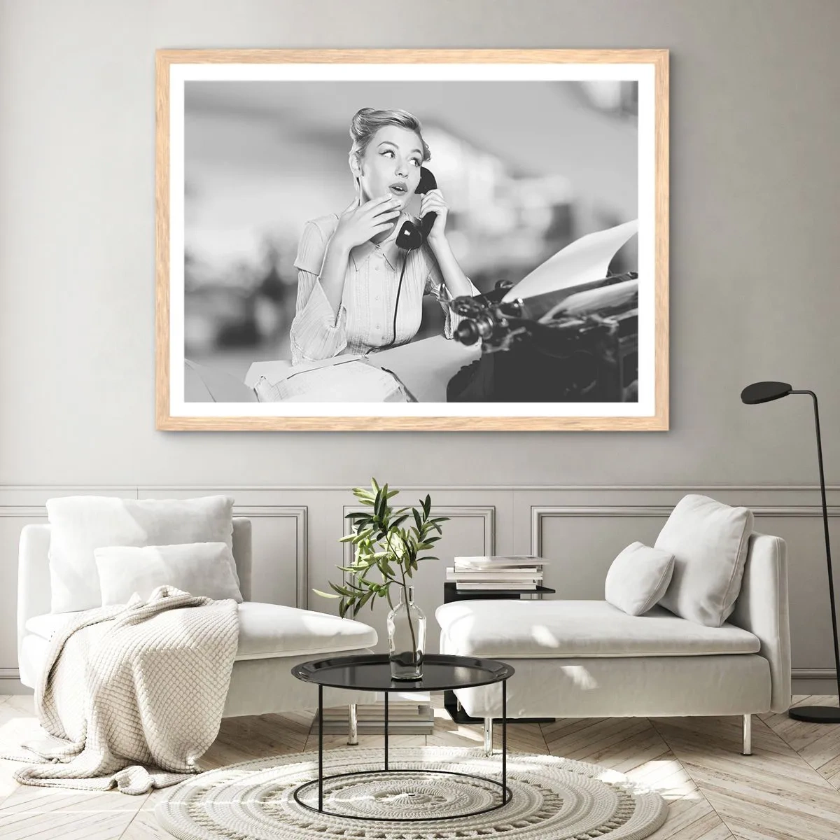 Affiche dans un chêne clair - Poster - Hello! Ici les années 50 - 50x40 cm