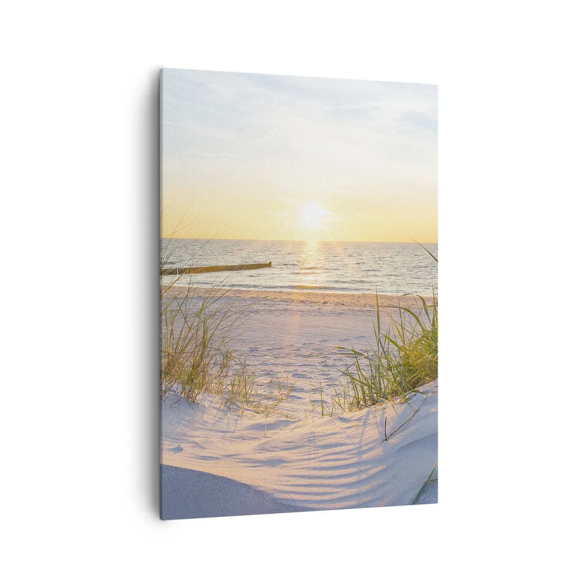 Impression sur toile - Image sur toile - Une plage de sable avec vue sur le coucher de soleil sur la mer - 70x100cm - Le bruit de la mer, le chant des oiseaux, une plage sauvage parmi les herbes… - Décoration murale moderne pour le salon et la chambre ART