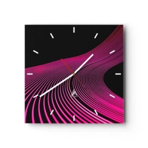 Horloge murale - Pendule murale - Lignes futuristes dans des tons de rose sur fond noir - 30x30cm - Avenue de lumière - Décoration murale moderne pour le salon et la chambre ARTTOR