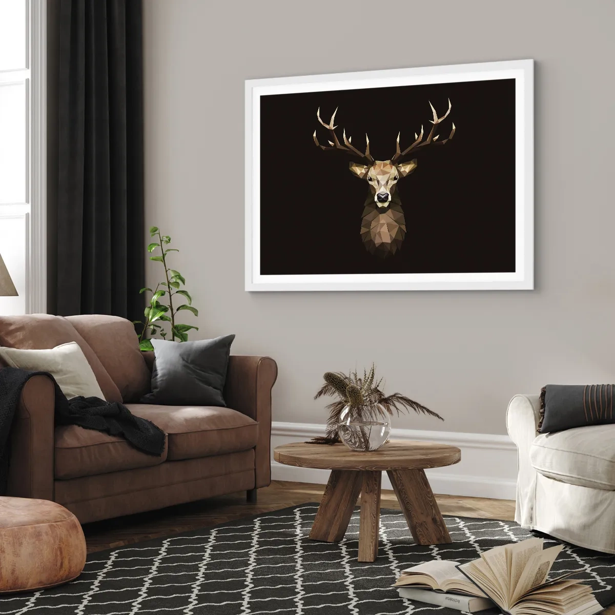 Affiche dans un cadre blanc - Poster - Cerf cubique - 70x50 cm