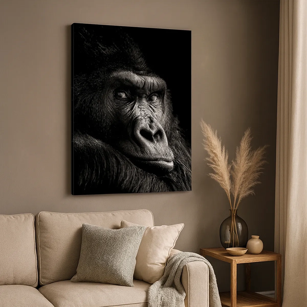 Impression sur toile - Image sur toile - Portrait noir et blanc d'un gorille majestueux - 50x70cm - Et qu'est-ce que tu regardes? - Décoration murale moderne pour le salon et la chambre ARTTOR