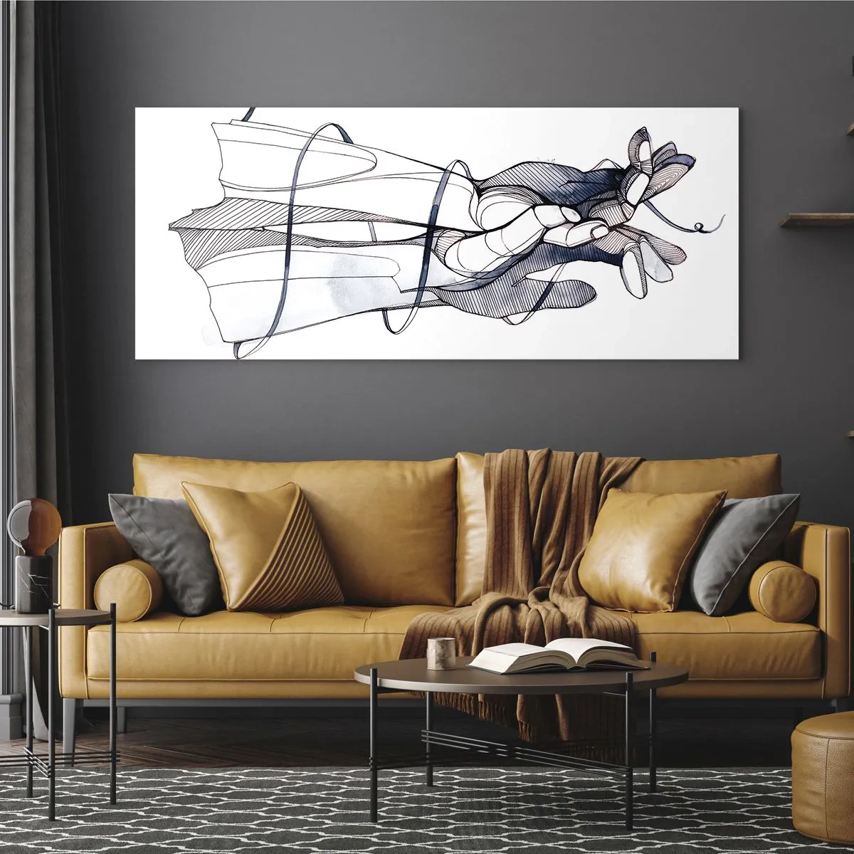 Impression sur verre - Image sur verre - Un dessin subtil d'une main avec une fleur délicate - 140x50cm - Étude du touché - Décoration murale moderne pour le salon et la chambre ARTTOR