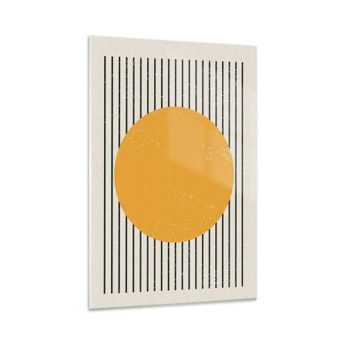 Impression sur verre - Image sur verre - Un cercle jaune sur un fond de lignes horizontales noires et blanches - 80x120cm - Le pouvoir de la simplicité - Décoration murale moderne pour le salon et la chambre ARTTOR