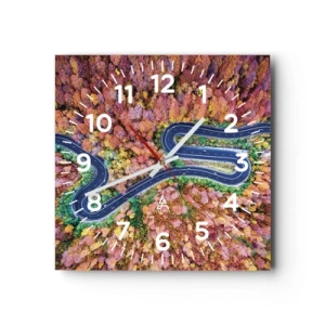 Horloge murale - Pendule murale - Route sinueuse à travers la forêt - 40x40 cm