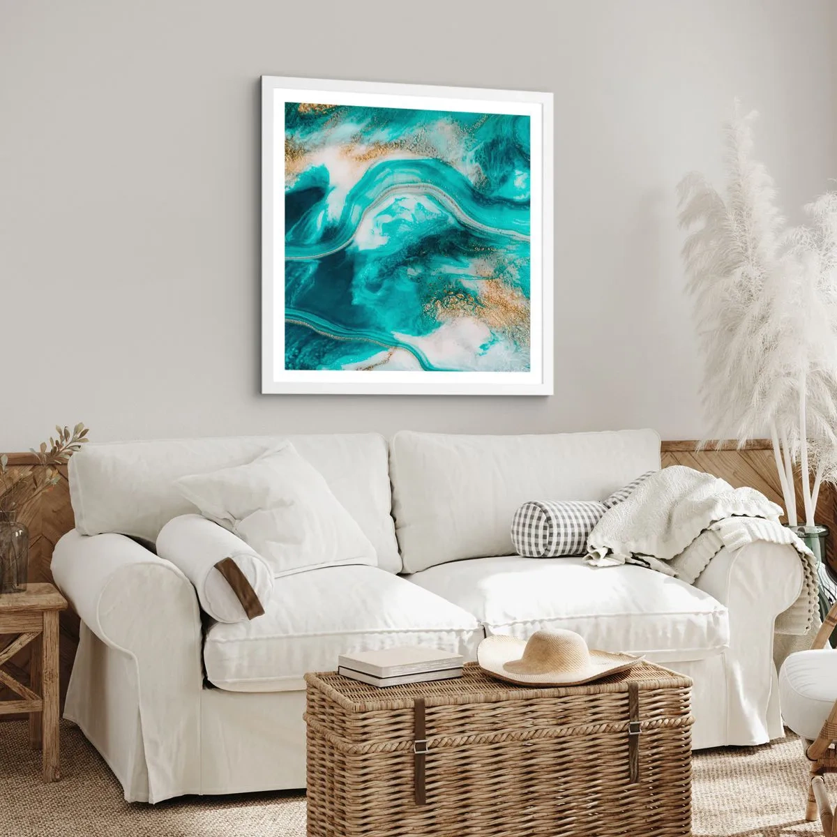 Affiche dans un cadre blanc - Poster - Rivière d'or - 30x30 cm