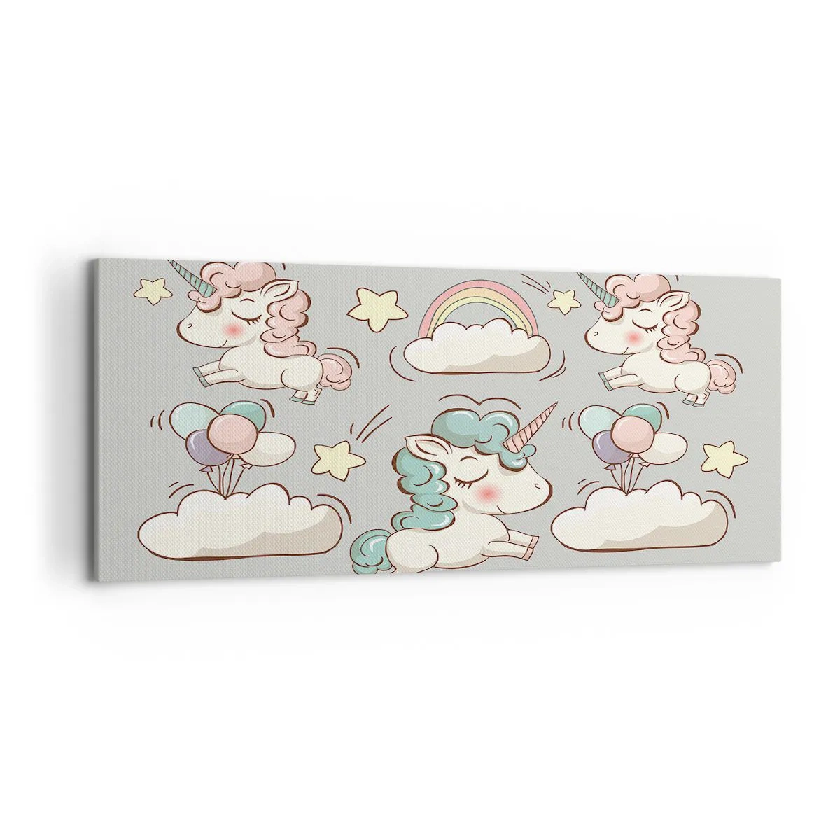 Impression sur toile - Image sur toile - Licornes mignonnes sur fond pastel - 120x50cm - Ils existe, c'est sûr… - Décoration murale moderne pour le salon et la chambre ARTTOR