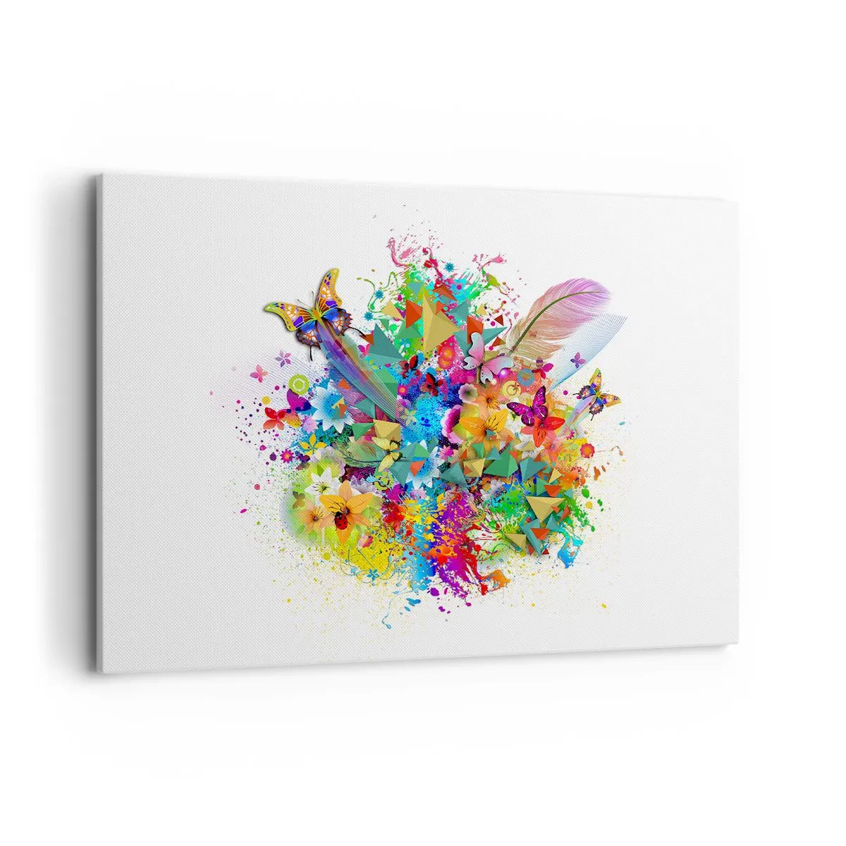 Impression sur toile - Image sur toile - Motif coloré avec des fleurs et des papillons - 100x70cm - Un bouquet de joie - Décoration murale moderne pour le salon et la chambre ARTTOR