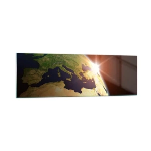 Impression sur verre - Image sur verre - Vue de la Terre depuis l'espace avec les rayons du soleil à l'horizon - 160x50cm - Lever de soleil - Décoration murale moderne pour le salon et la chambre ARTTOR