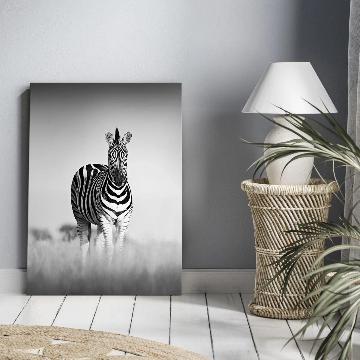 Impression sur toile - Image sur toile - Deux zèbres dans la savane dans un style monochrome - 80x120cm - Le monde est bel et bien noir et blanc - Décoration murale moderne pour le salon et la chambre ARTTOR