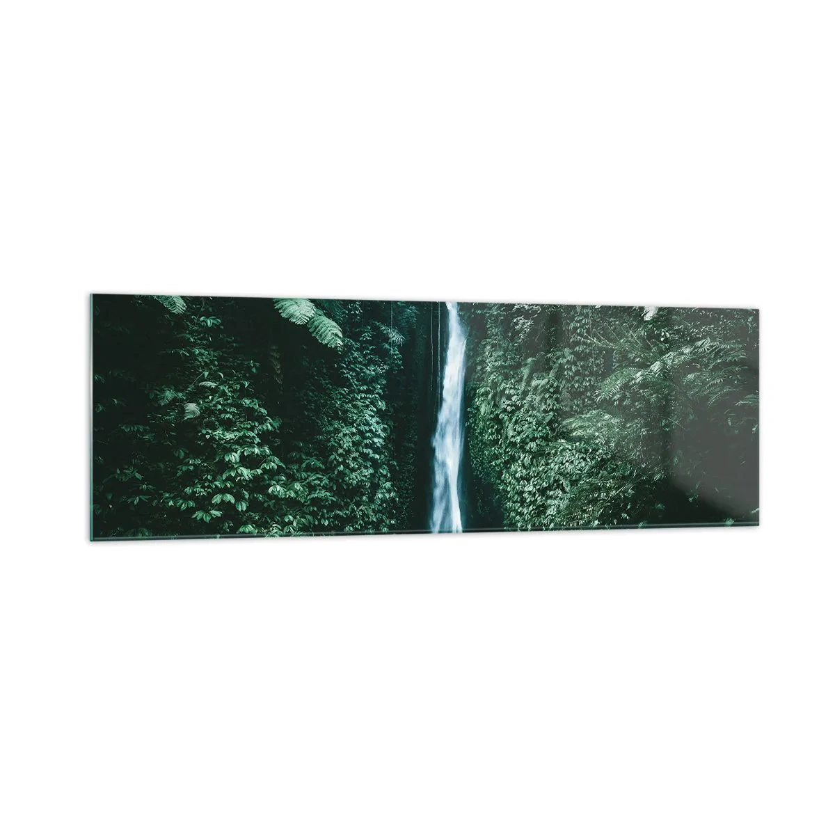 Impression sur verre - Image sur verre - Une cascade entourée d'une végétation tropicale dense - 160x50cm - Fontaine tropicale - Décoration murale moderne pour le salon et la chambre ARTTOR