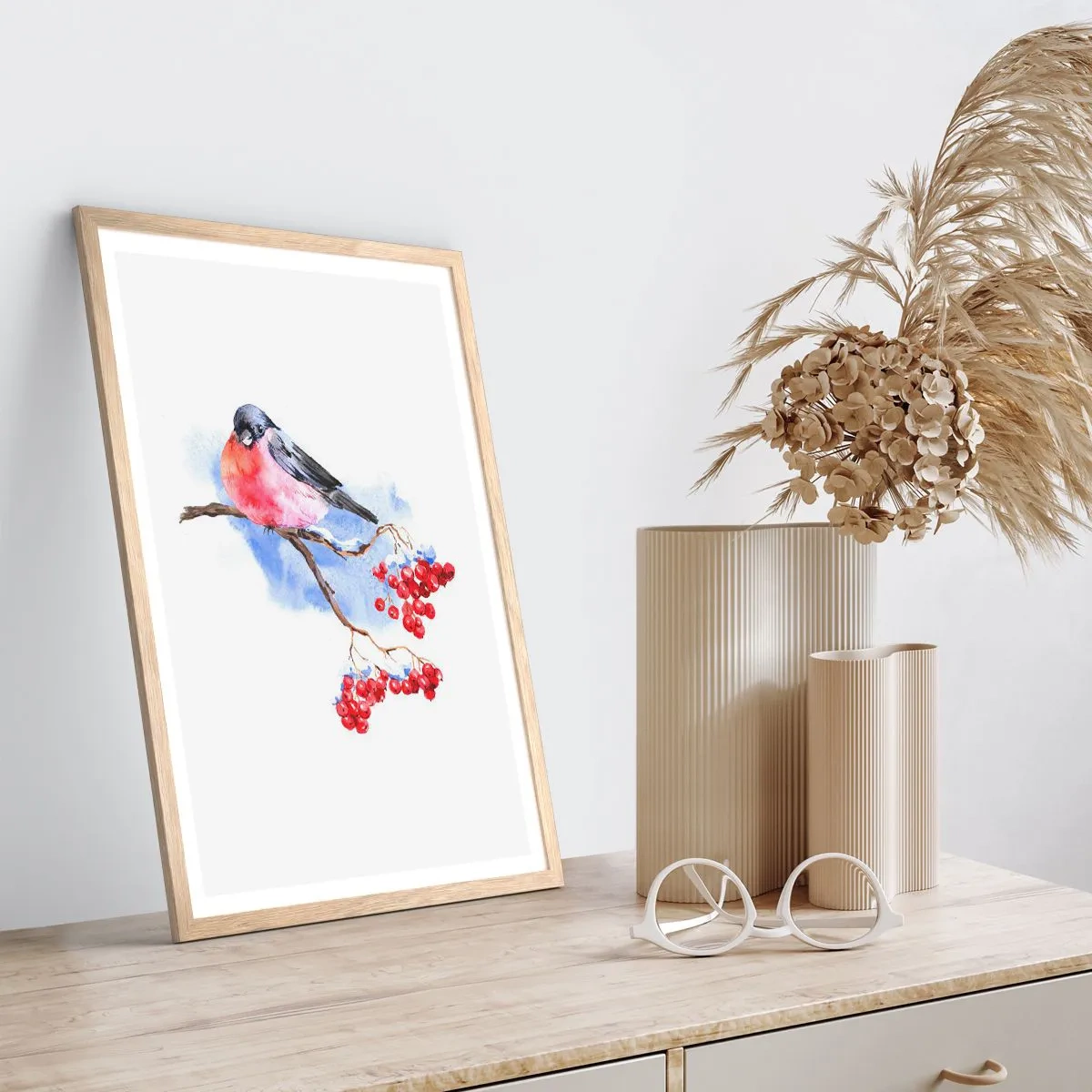 Affiche dans un chêne clair - Poster - L'hiver en couleurs - 70x100 cm