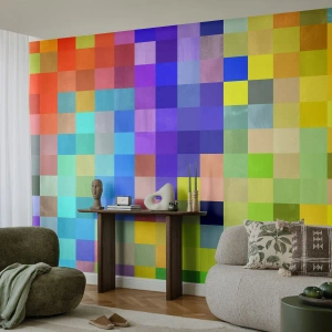 Papier Peint Photo Standard Eco - Une mosaïque colorée de carrés géométriques de différentes nuances - 100x70cm - Tous différents, tous égaux - Décoration murale moderne pour le salon et la chambre ARTTOR