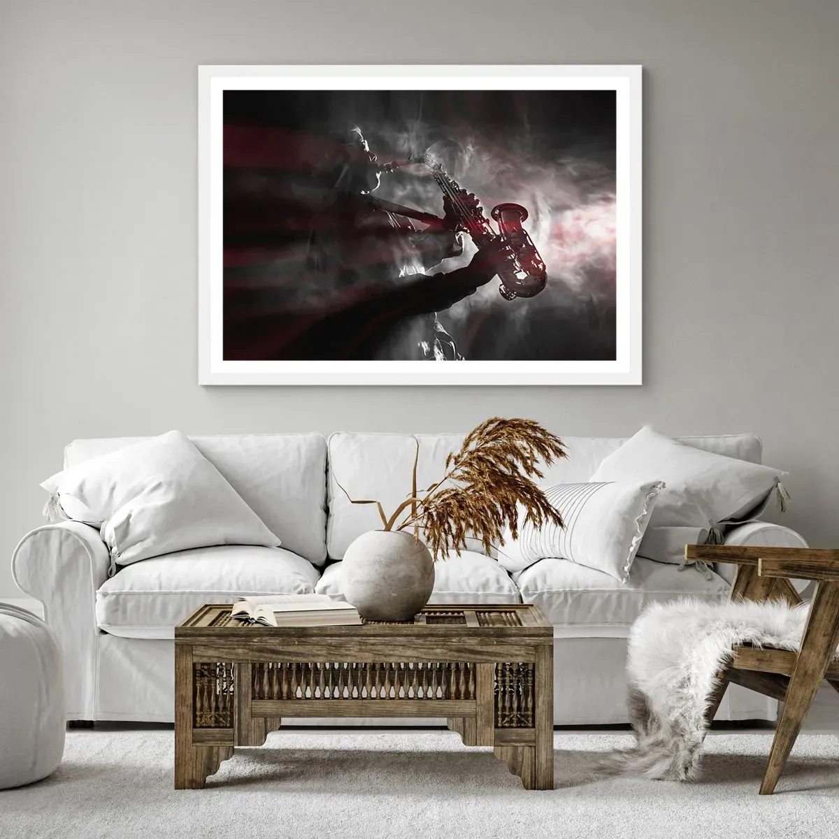 Affiche dans un cadre blanc - Poster - Dans les brumes du jazz - 70x50 cm