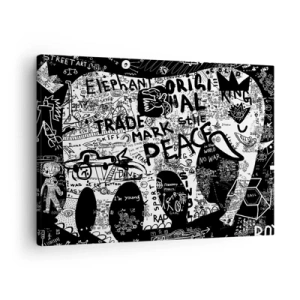 Impression sur toile - Image sur toile - Graphiques en noir et blanc avec des motifs graffitis - 70x50cm - La richesse des rues - Décoration murale moderne pour le salon et la chambre ARTTOR